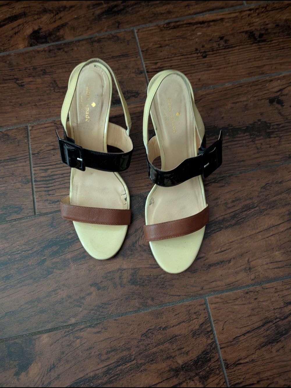 kate spade Two-Tone Leather Slingback Sandals - Brown, Black & Cream